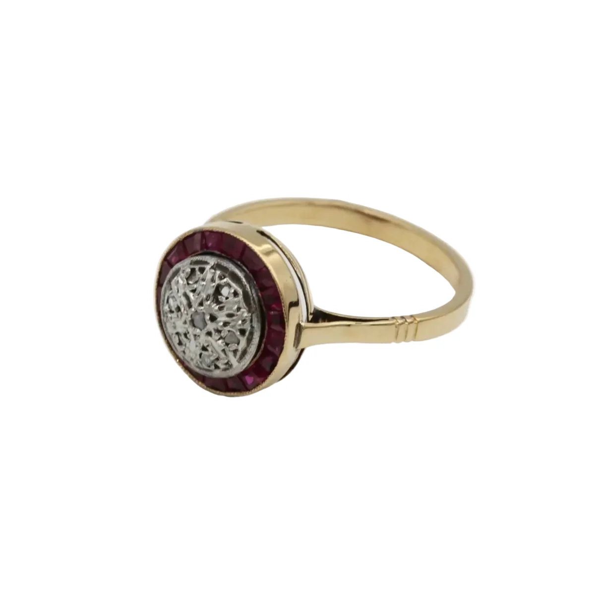 Bague Entourage en or jaune, rubis, et diamants - Image 2