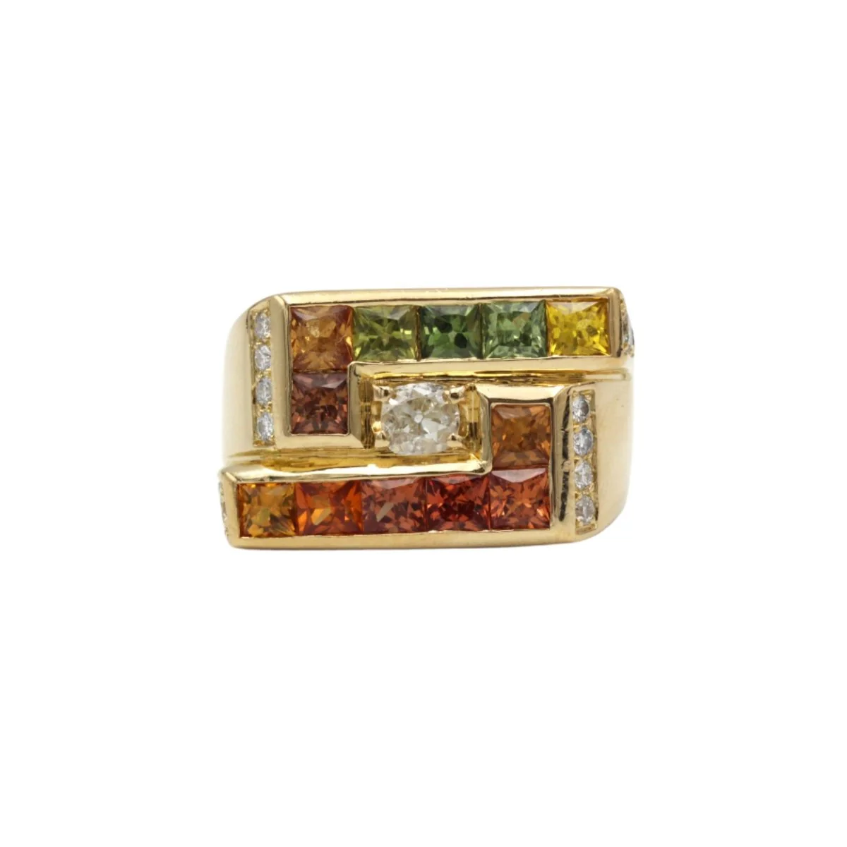Bague - Or, Diamants & Saphirs de couleur