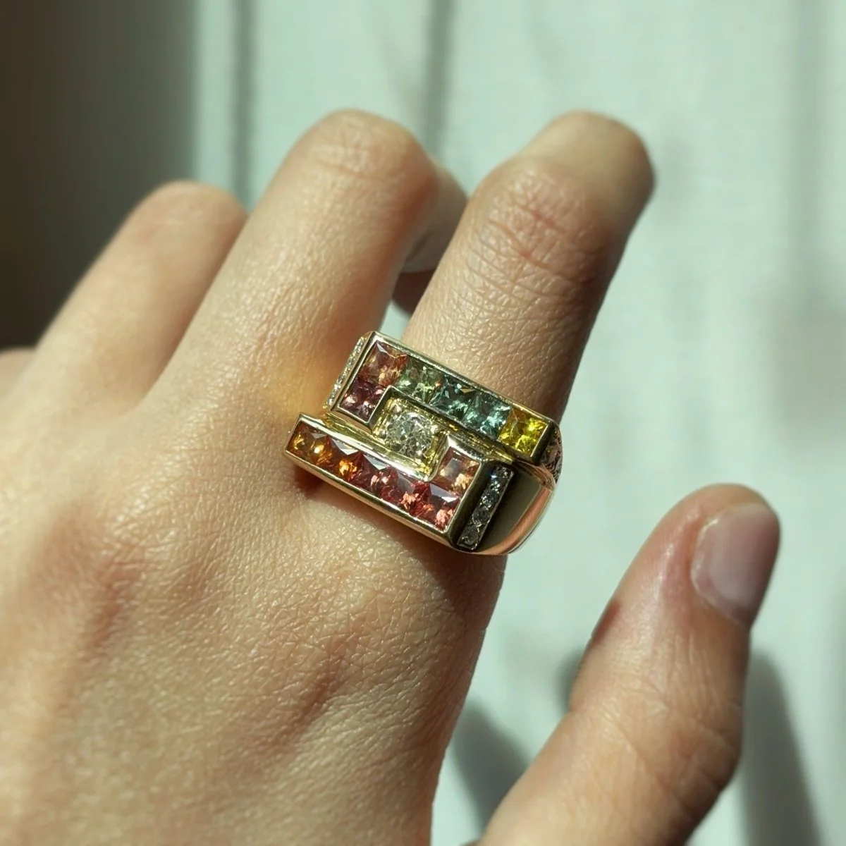 Bague - Or, Diamants & Saphirs de couleur - Image 4