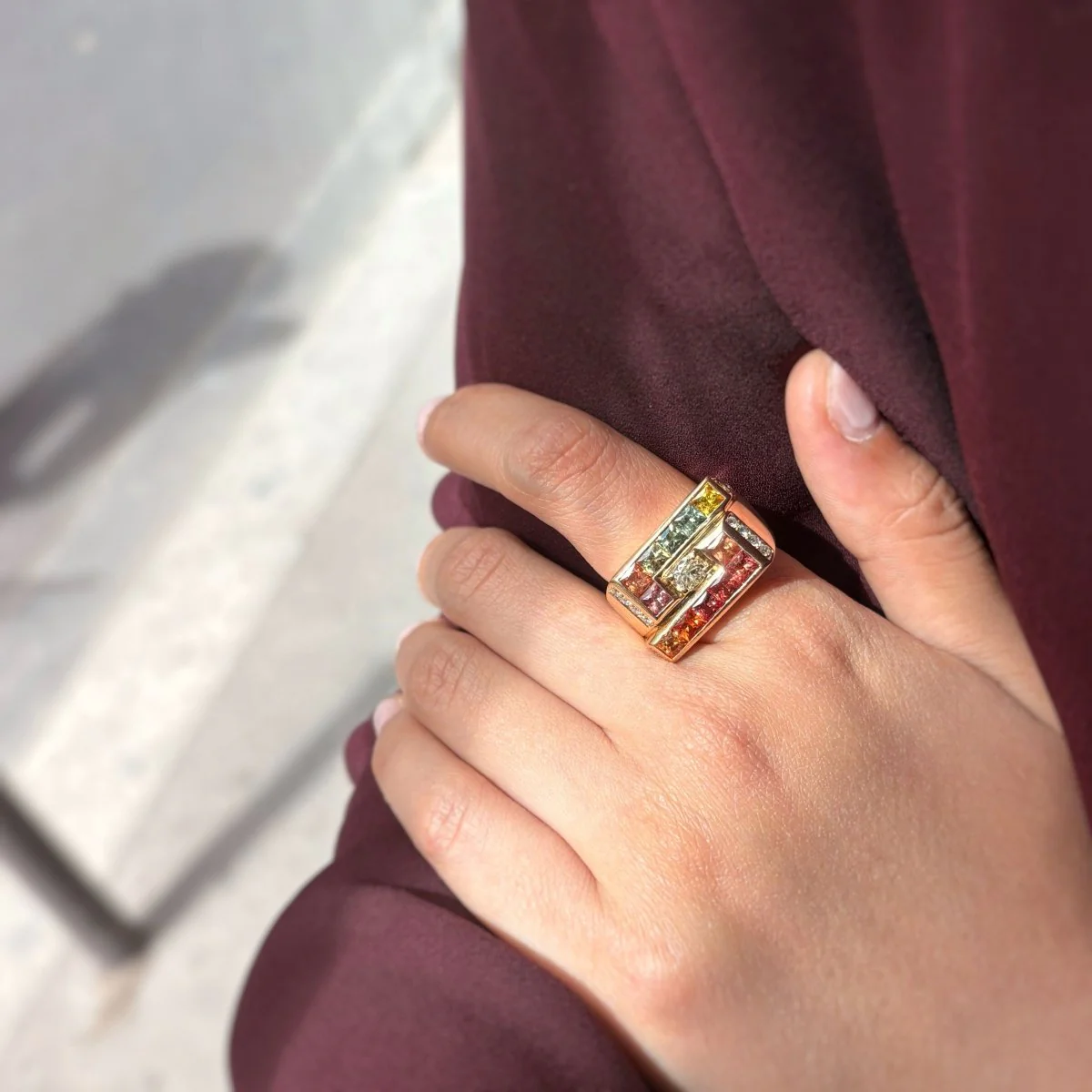 Bague - Or, Diamants & Saphirs de couleur - Image 5