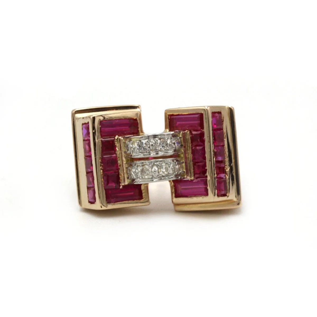 Bague TANK - Or, Platine, Diamants et Rubis