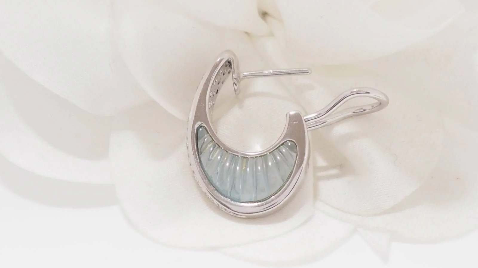 Boucles d'oreilles Clips en or blanc aigues marines et diamants - Image 6