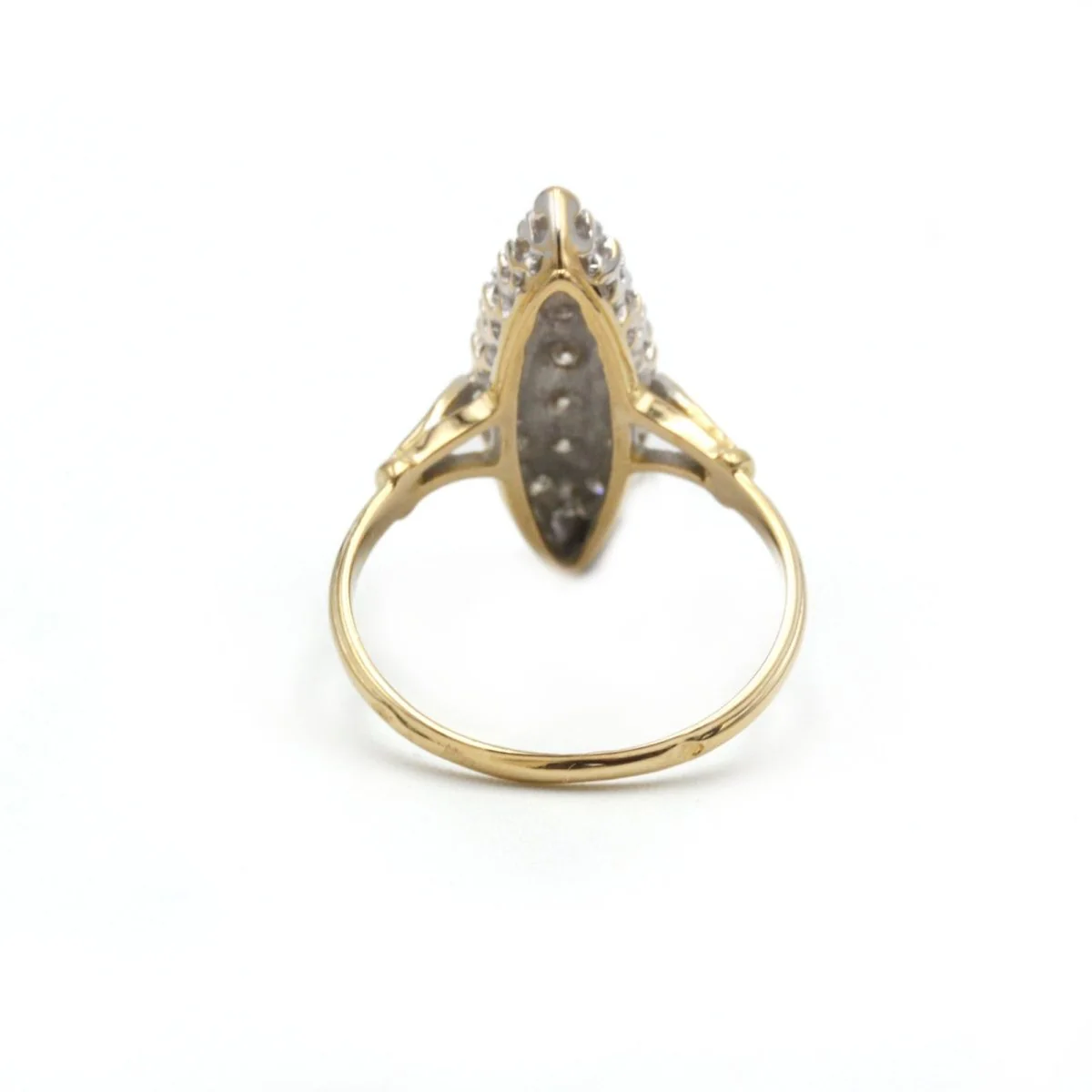 Bague Marquise en or jaune, or blanc et diamants - Image 3