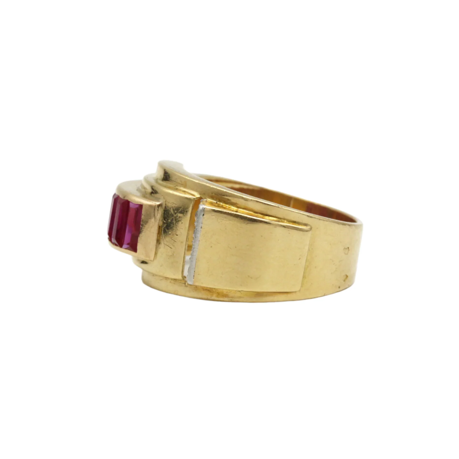 Bague Tank en or jaune, rubis et diamants - Image 4