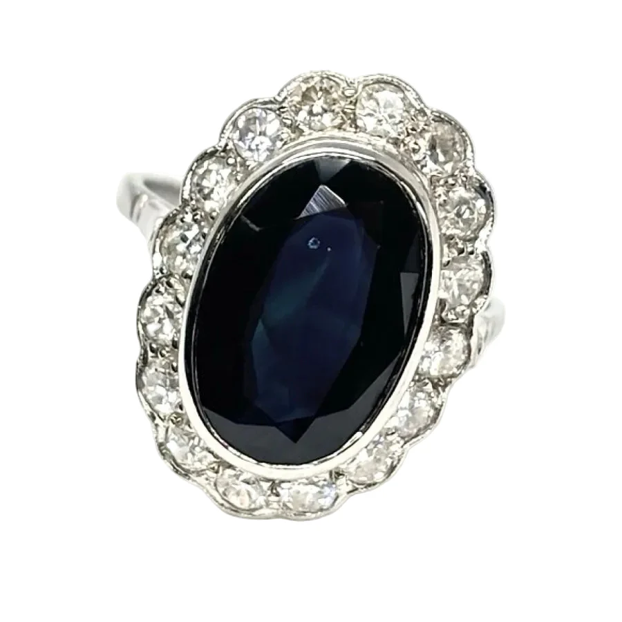 Bague en platine, saphir, et diamants