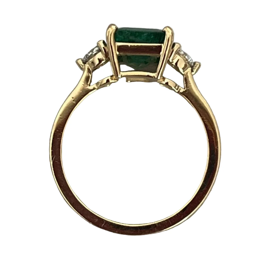 Bague Solitaire en or jaune, émeraude et diamants - Image 4