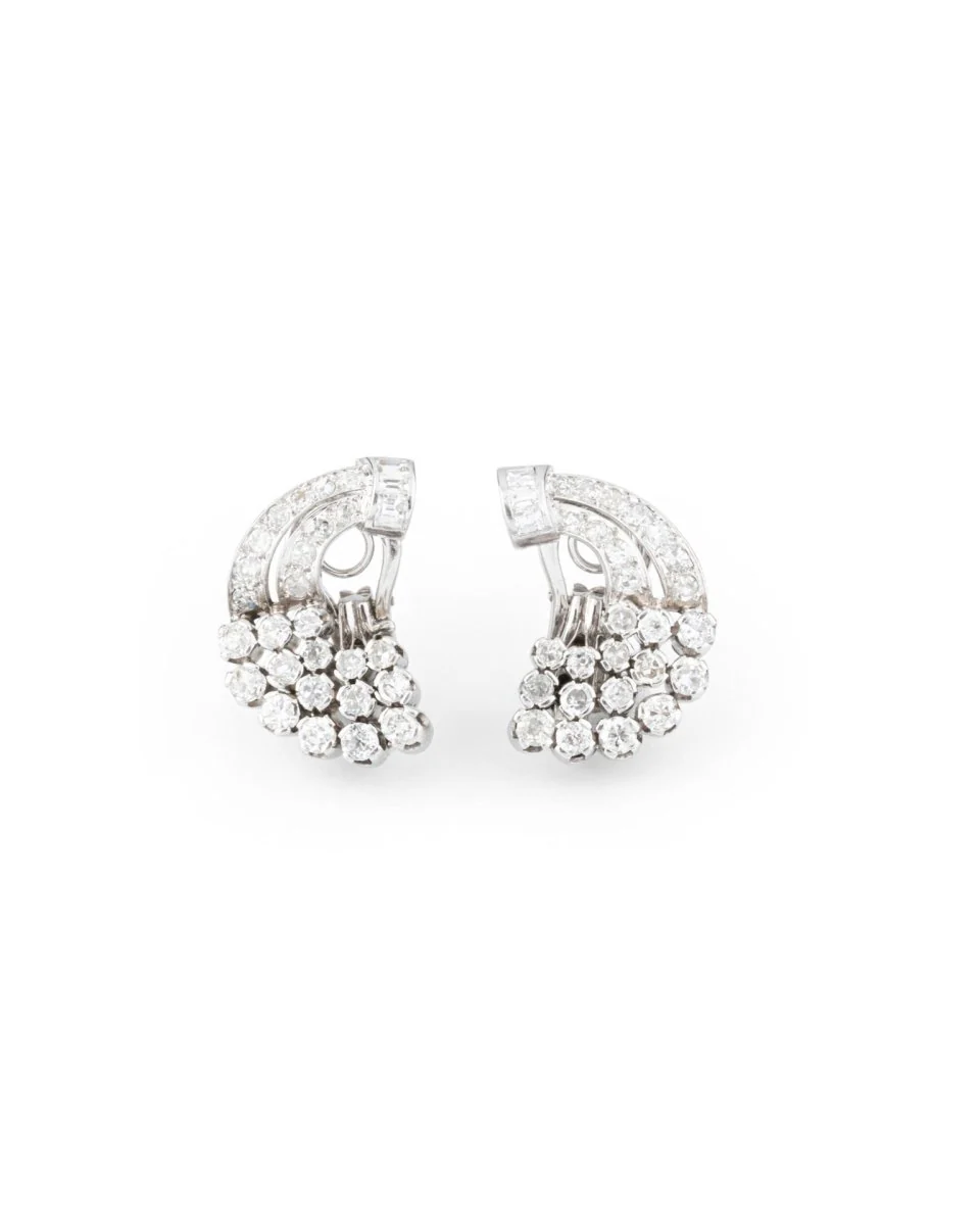 Boucles d'oreilles Clips Lune en platine et diamants