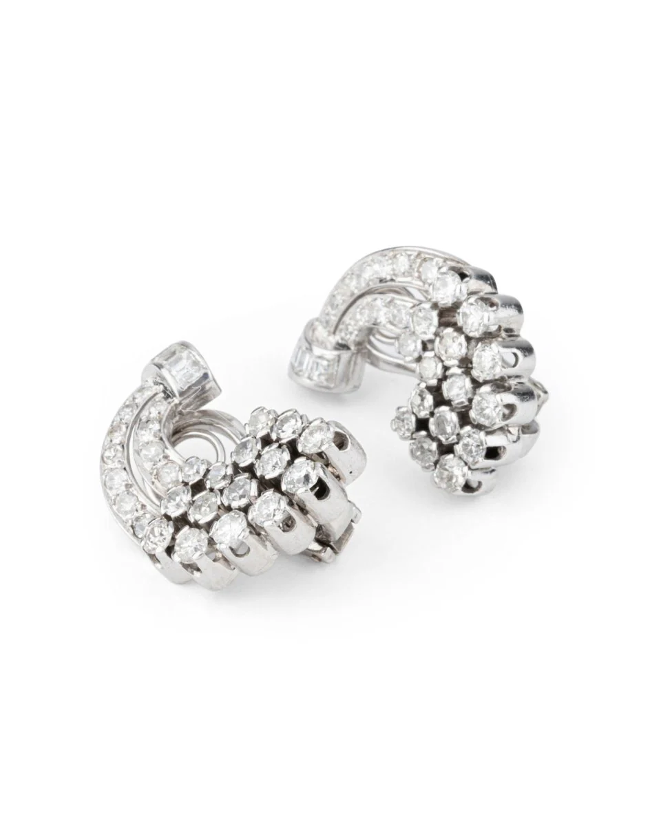 Boucles d'oreilles Clips Lune en platine et diamants - Image 2
