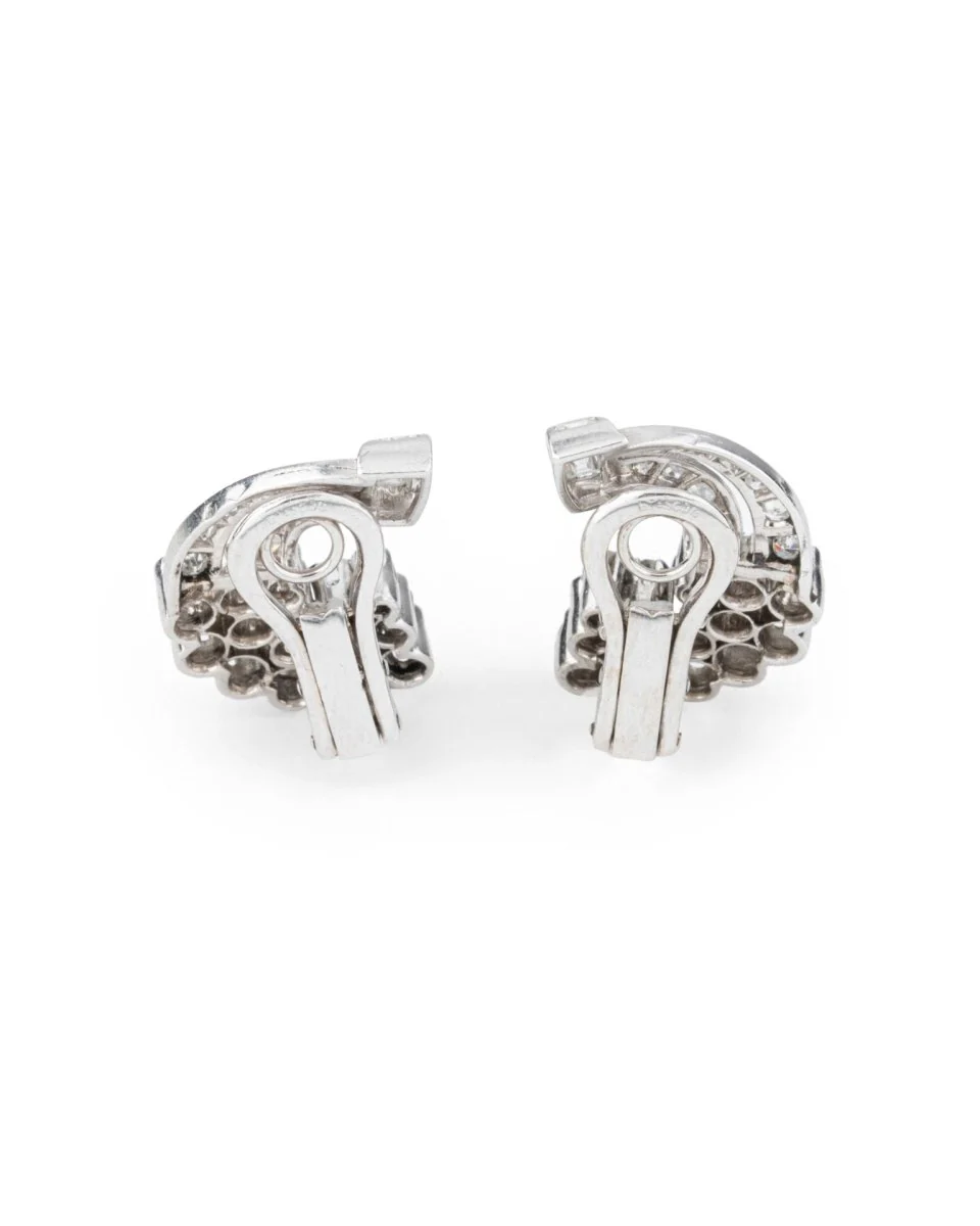 Boucles d'oreilles Clips Lune en platine et diamants - Image 3