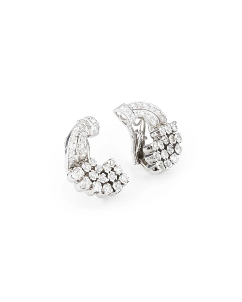 Boucles d'oreilles Clips Lune en platine et diamants - Image 7