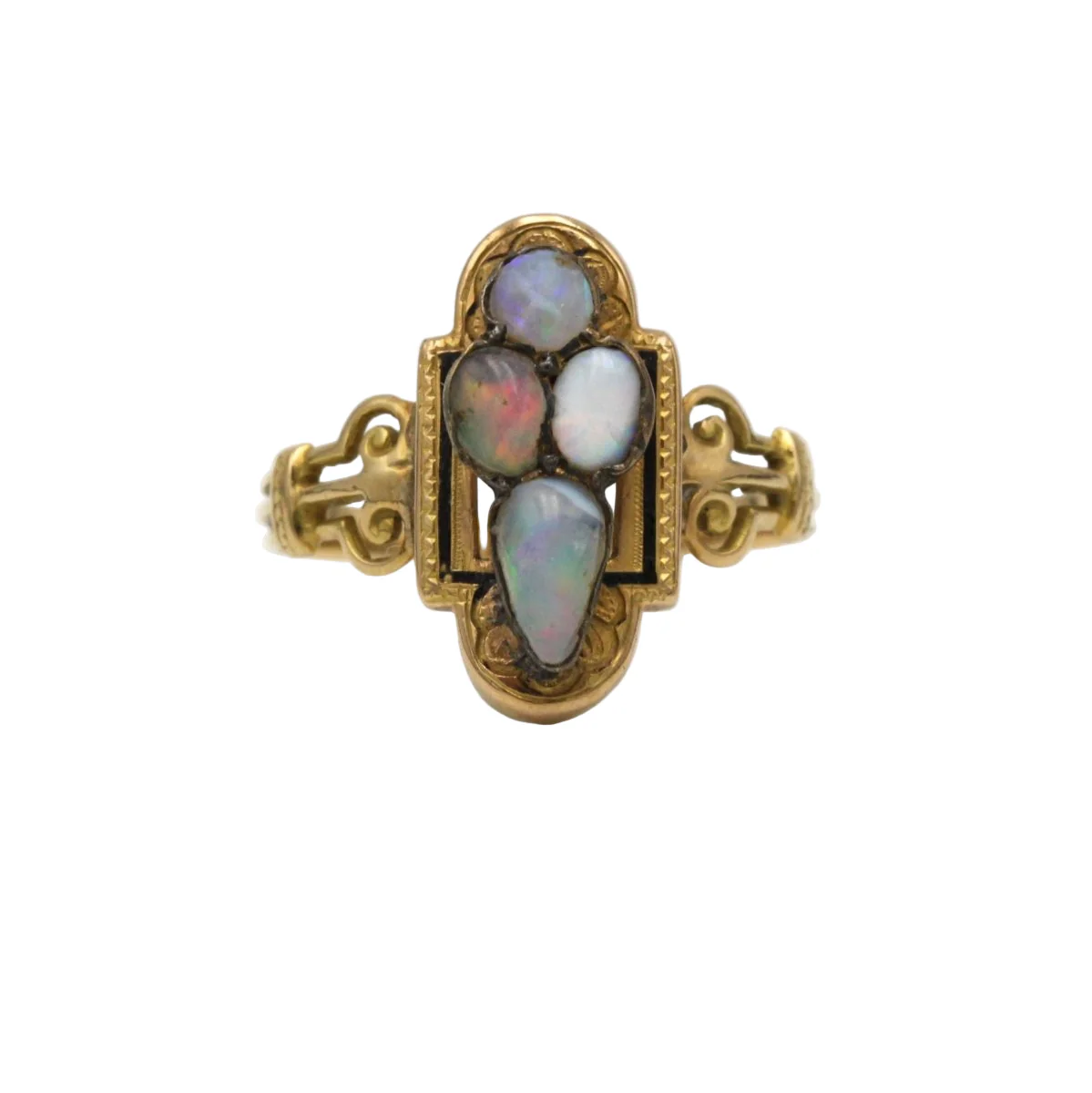 Bague Cocktail en or jaune, argent et opales