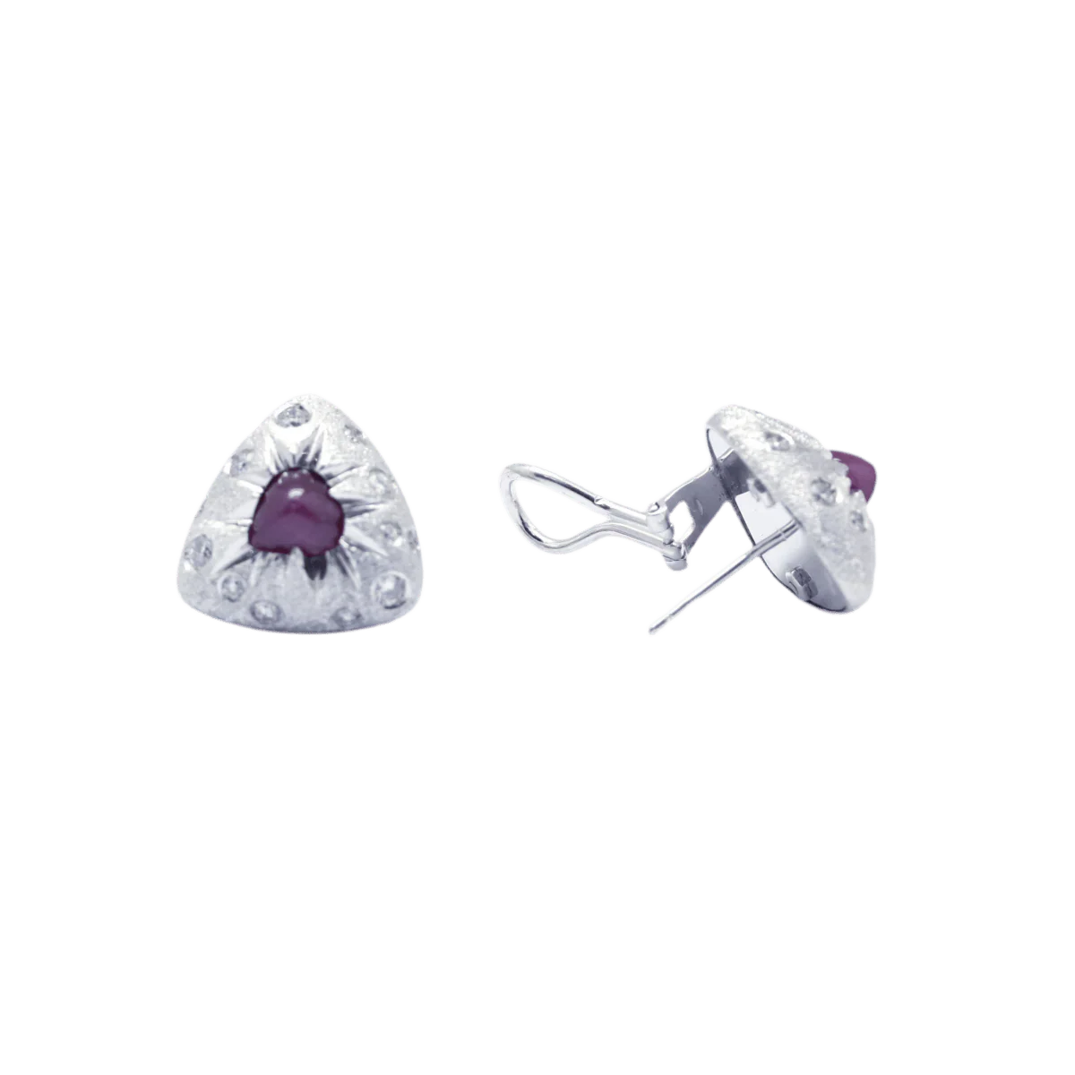 Boucles d'oreilles Clips en or blanc, rubis et diamants - Image 2
