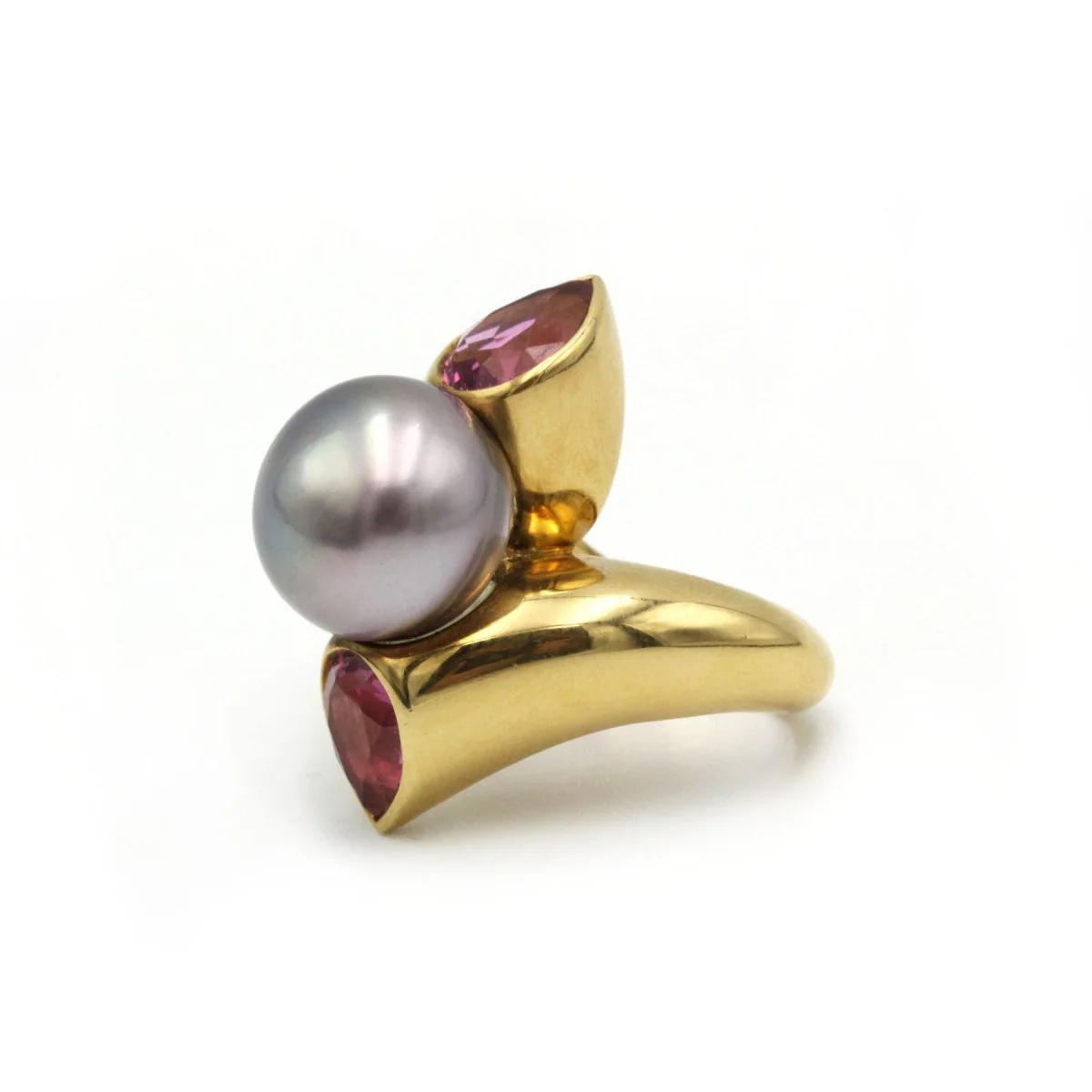 Bague or jaune 750 perle, tourmalines roses - Image 2