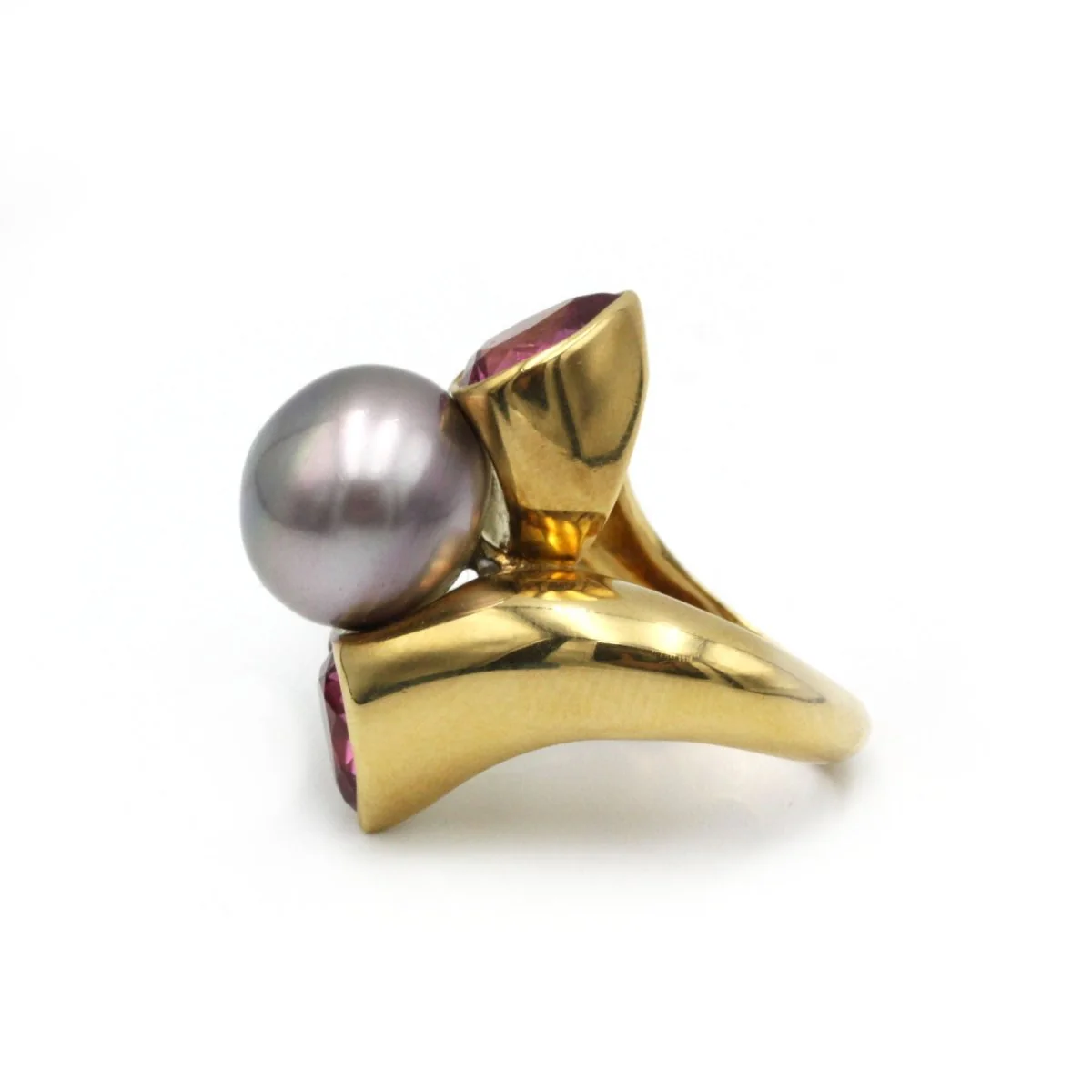 Bague or jaune 750 perle, tourmalines roses - Image 3