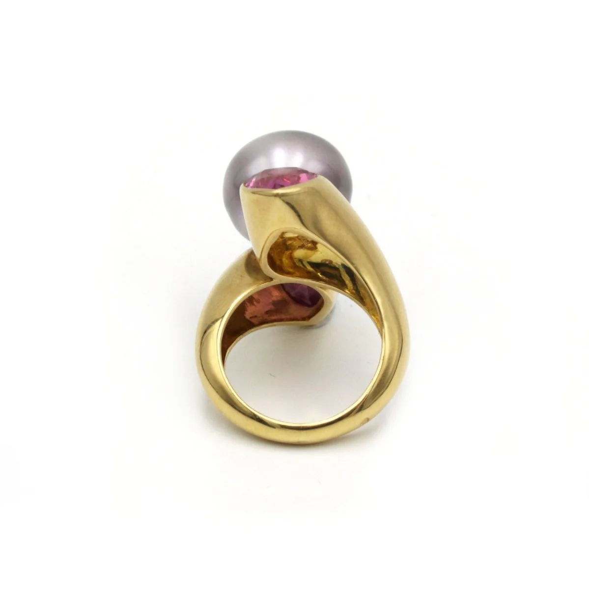 Bague or jaune 750 perle, tourmalines roses - Image 4