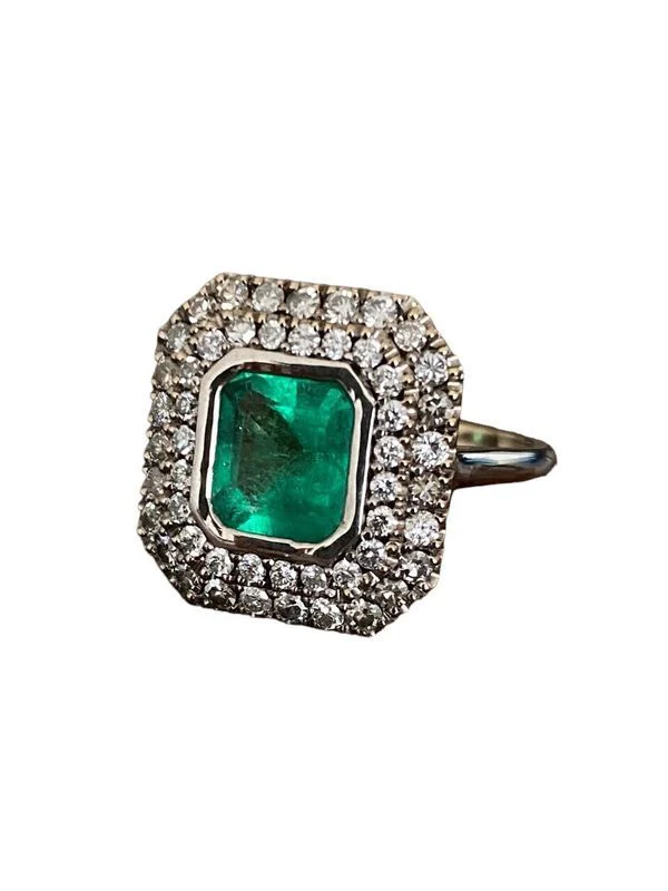 Bague Art Déco, en or blanc 18k émeraude et diamants - Image 3