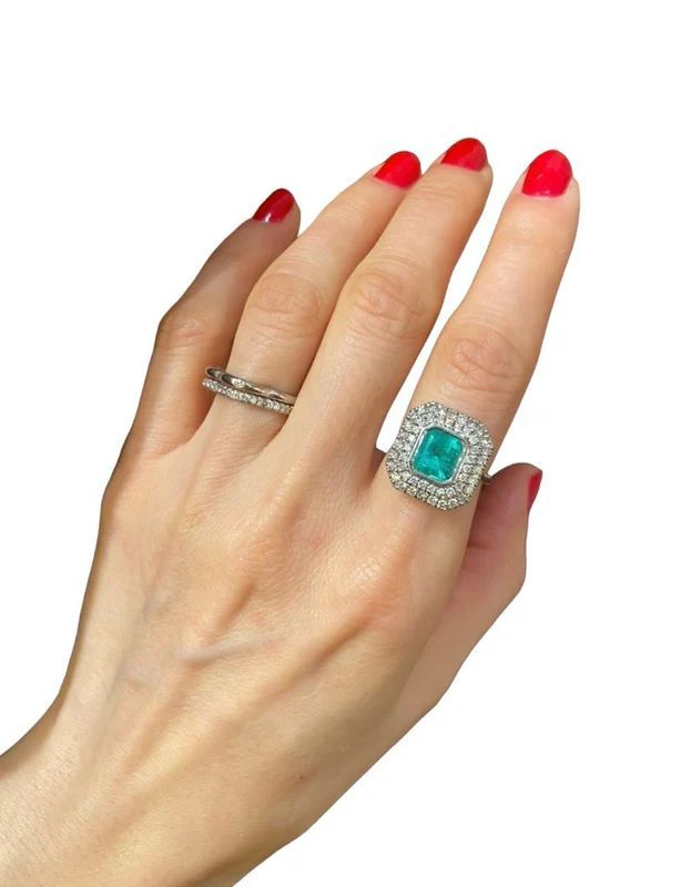 Bague Art Déco, en or blanc 18k émeraude et diamants - Image 5