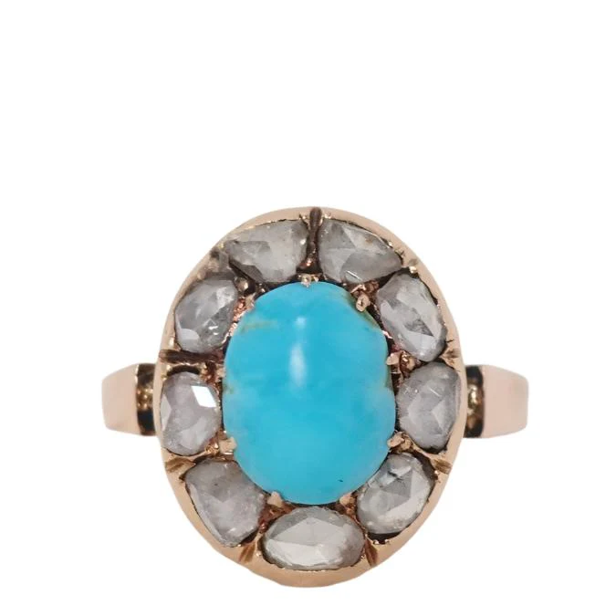 Bague Marguerite en or rose, turquoise et diamants