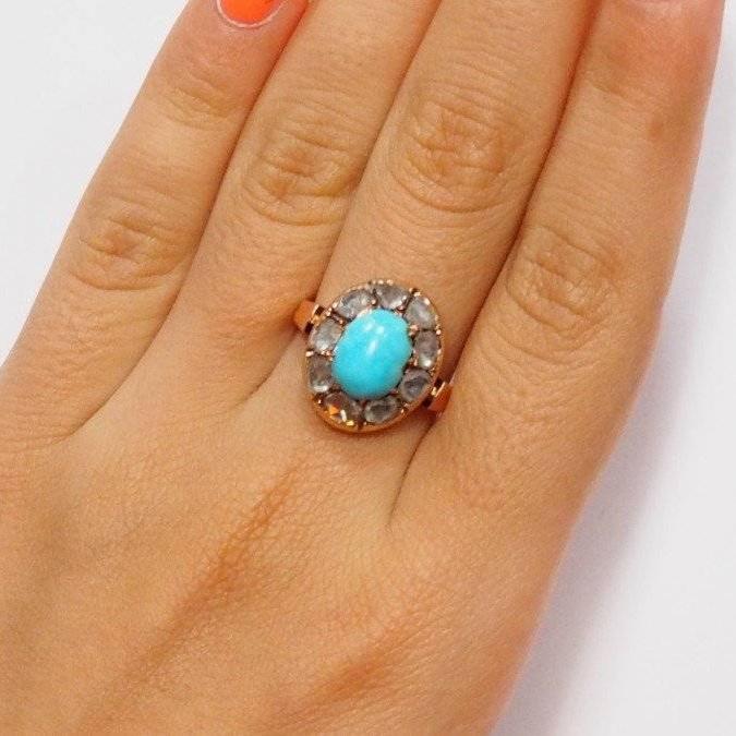 Bague Marguerite en or rose, turquoise et diamants - Image 2
