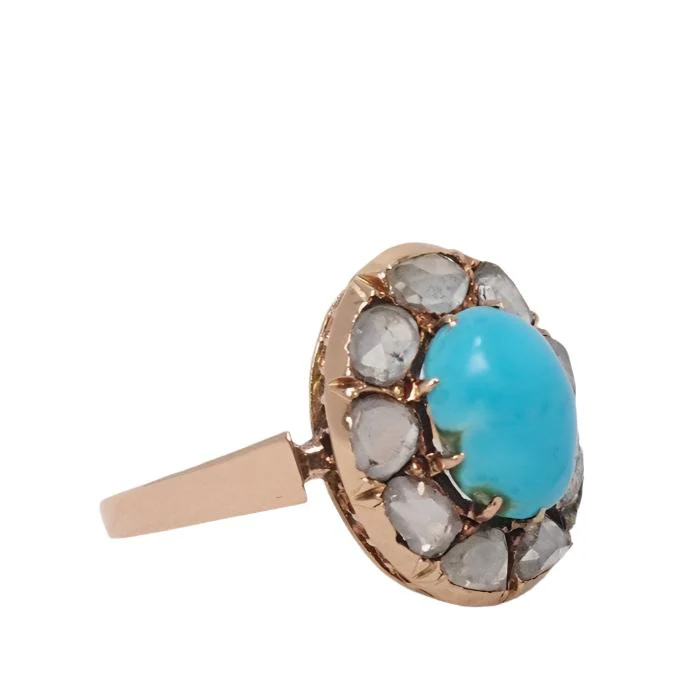 Bague Marguerite en or rose, turquoise et diamants - Image 3