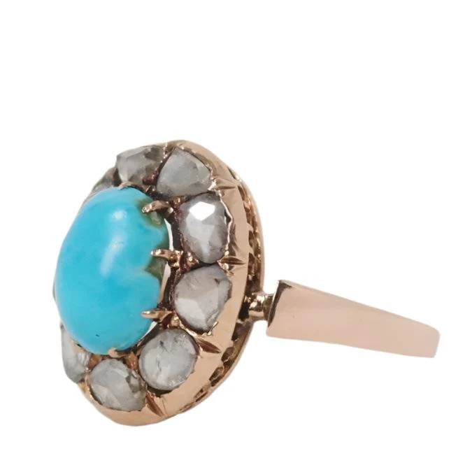 Bague Marguerite en or rose, turquoise et diamants - Image 4