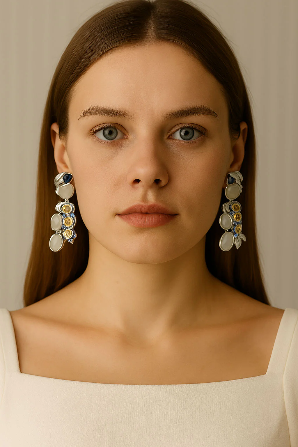 Boucles d'oreilles Clip en or blanc, or jaune et saphir - Image 3