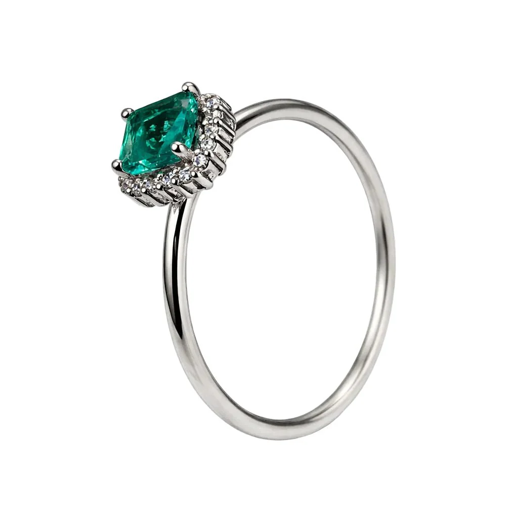 Bague Solitaire en or blanc, émeraude et diamants - Image 3