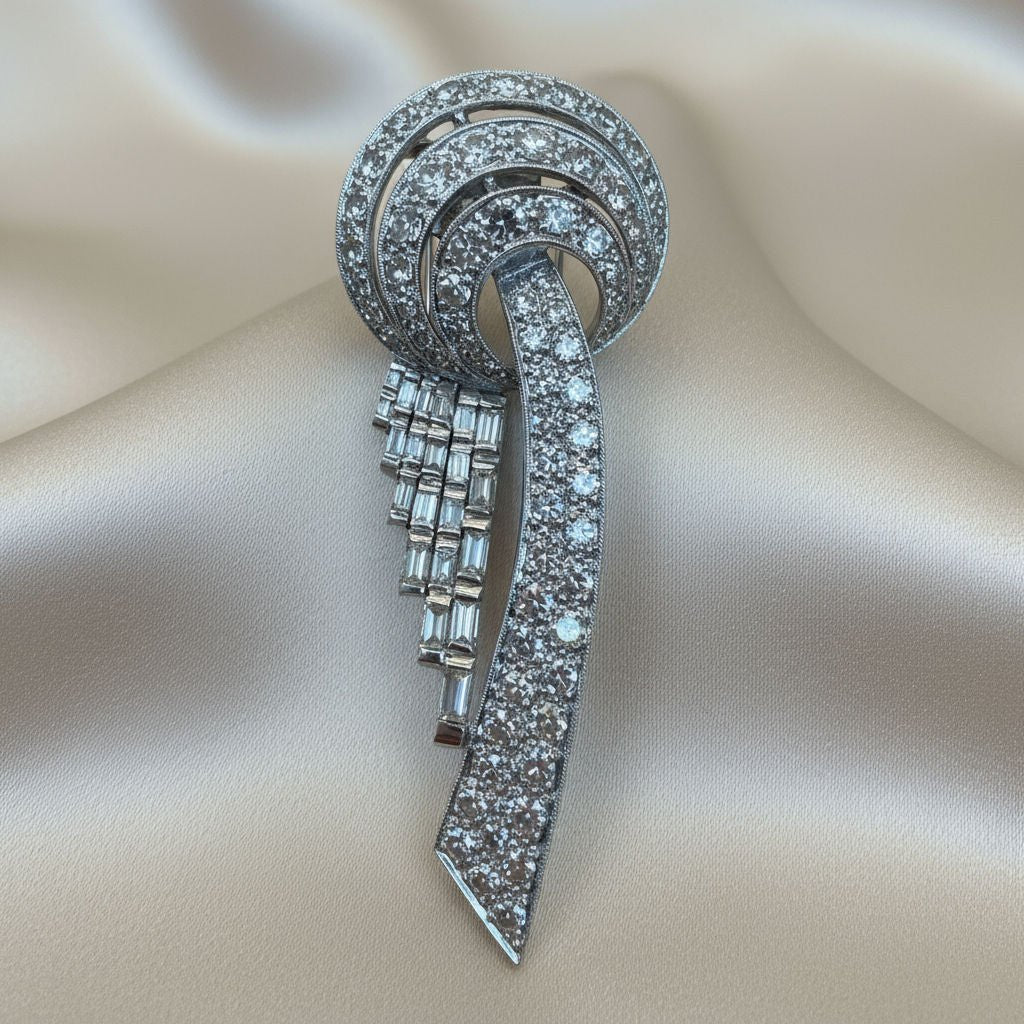 Broche Art Déco en platine et diamants – Pièce transformable - Image 4
