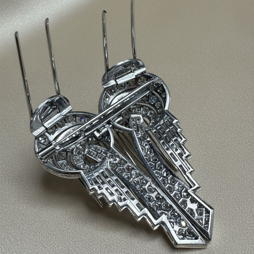 Broche Art Déco en platine et diamants – Pièce transformable - Image 5