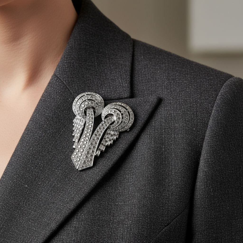 Broche Art Déco en platine et diamants – Pièce transformable - Image 6