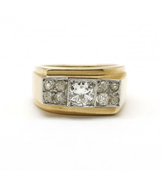 Bague - Or. Platine Et Diamants