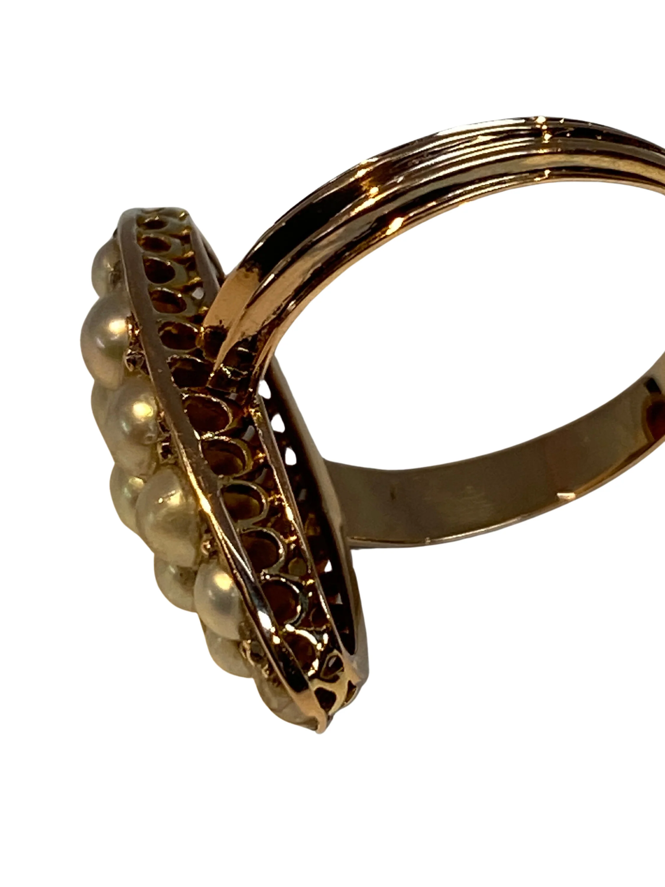 Bague en or 18 carats «  marquise »sertie de perles fines et diamants vers 1880 - Image 4
