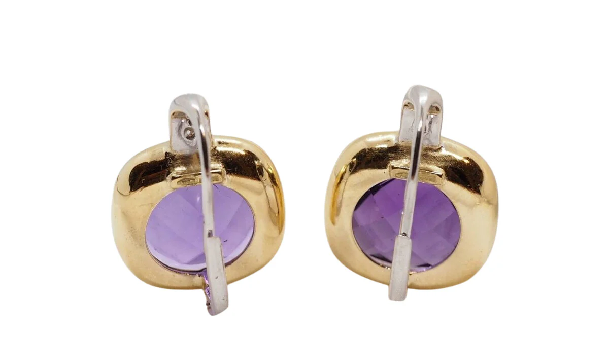 Boucles d'oreilles Dormeuses en or jaune, améthyste et diamant - Image 4