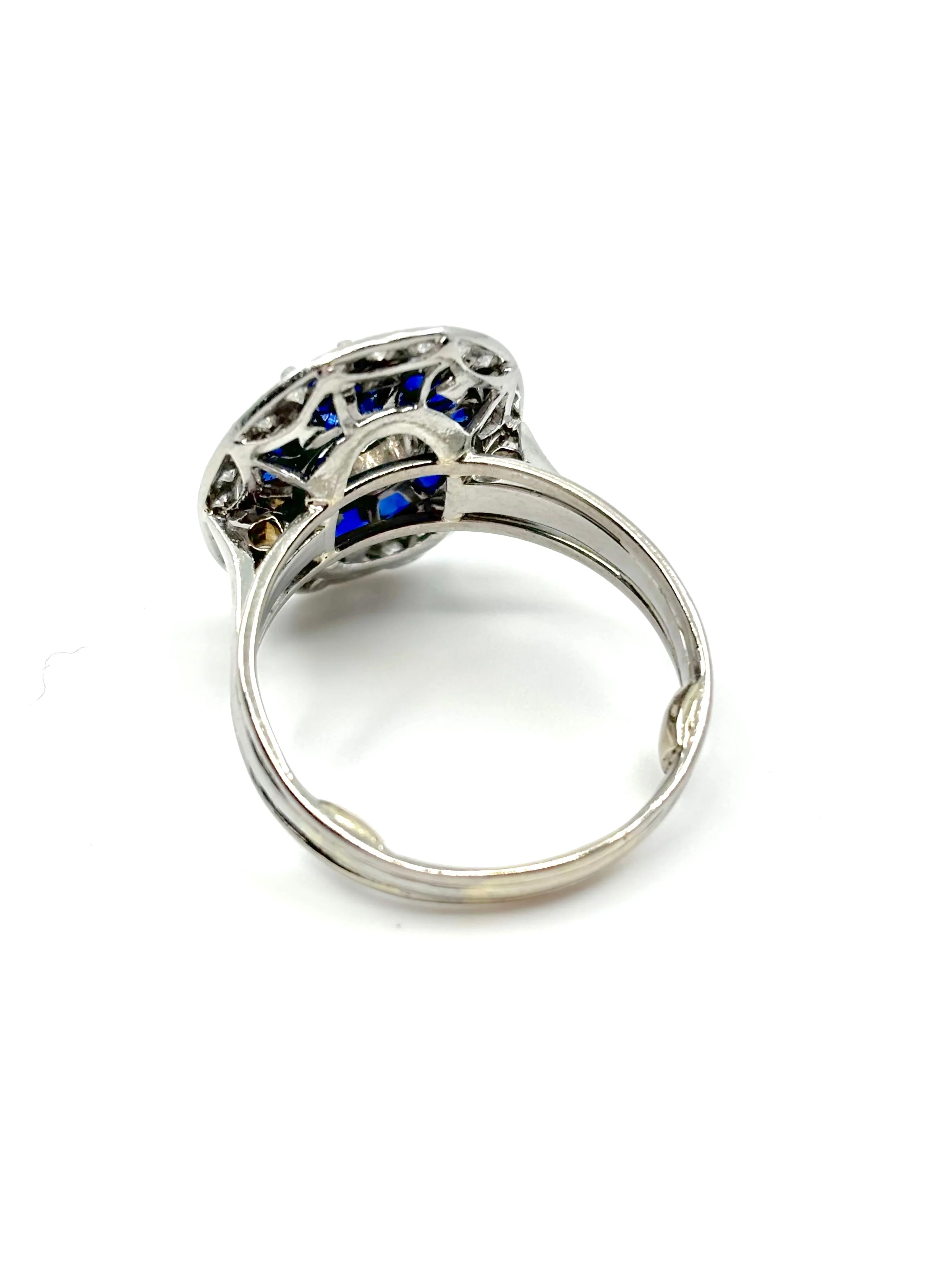 Bague Art Déco diamants et pierres bleues - Image 3