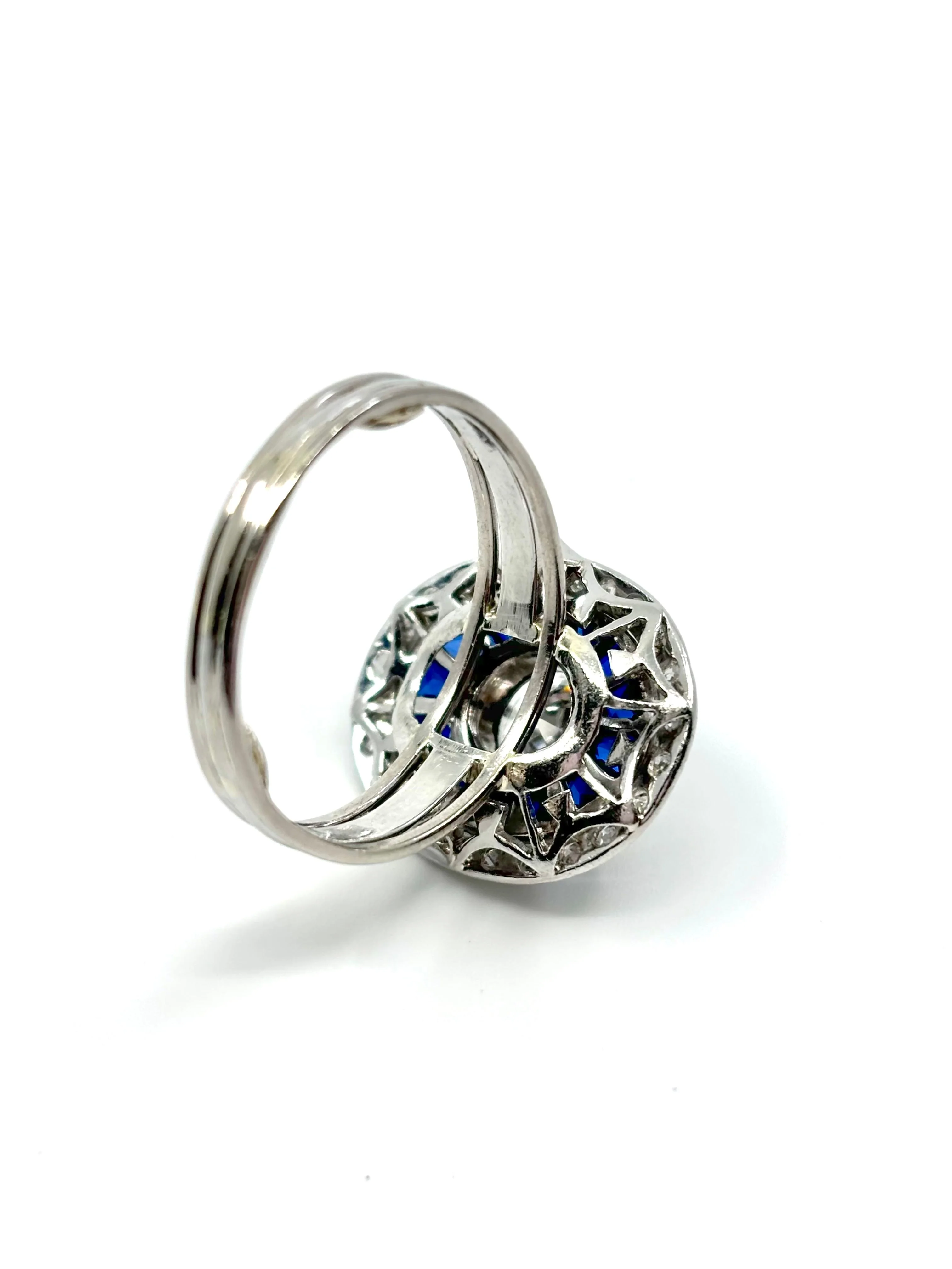 Bague Art Déco diamants et pierres bleues - Image 4