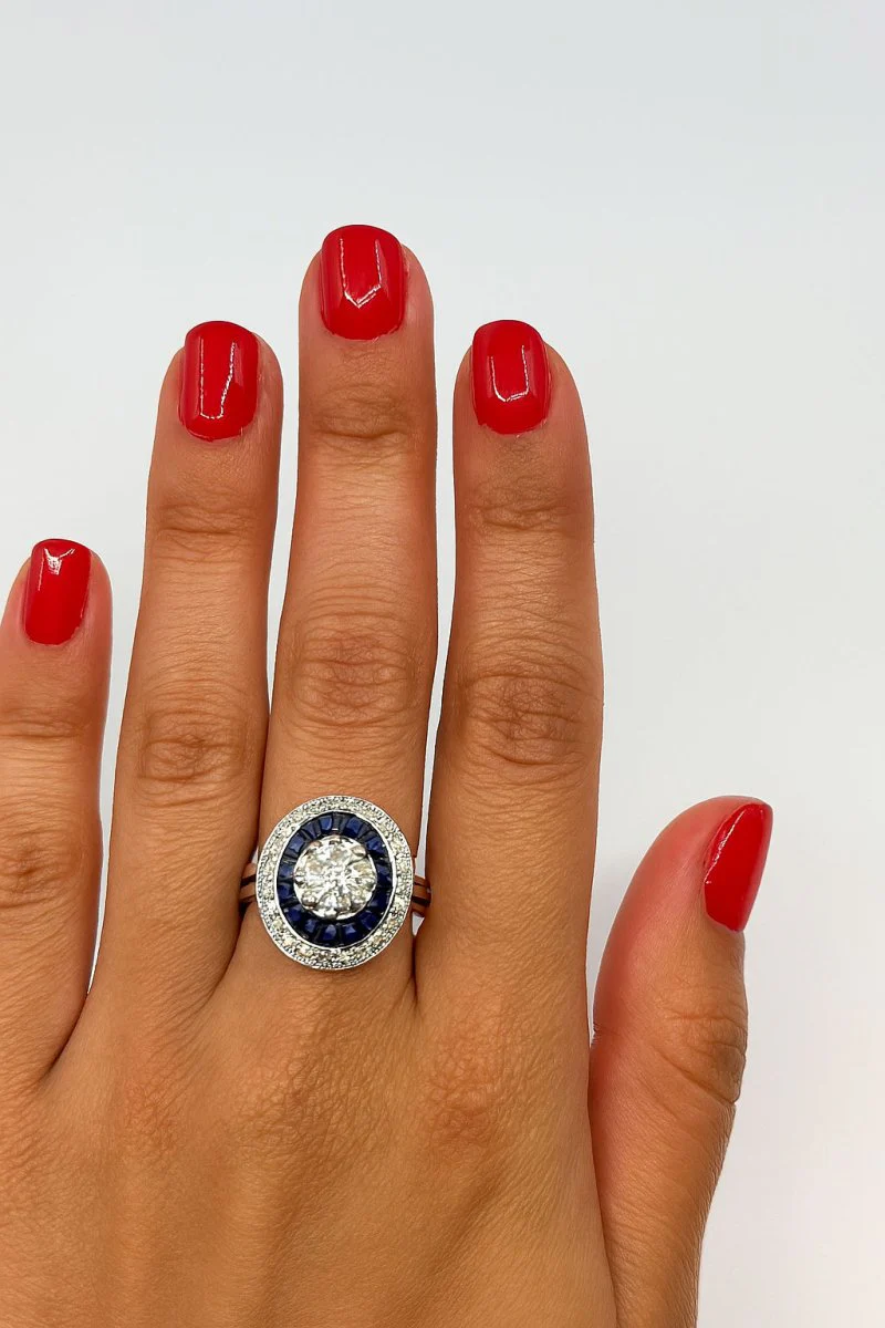Bague Art Déco diamants et pierres bleues - Image 6