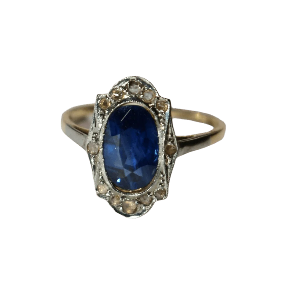 Bague Entourage en or jaune, or blanc, saphir et diamants