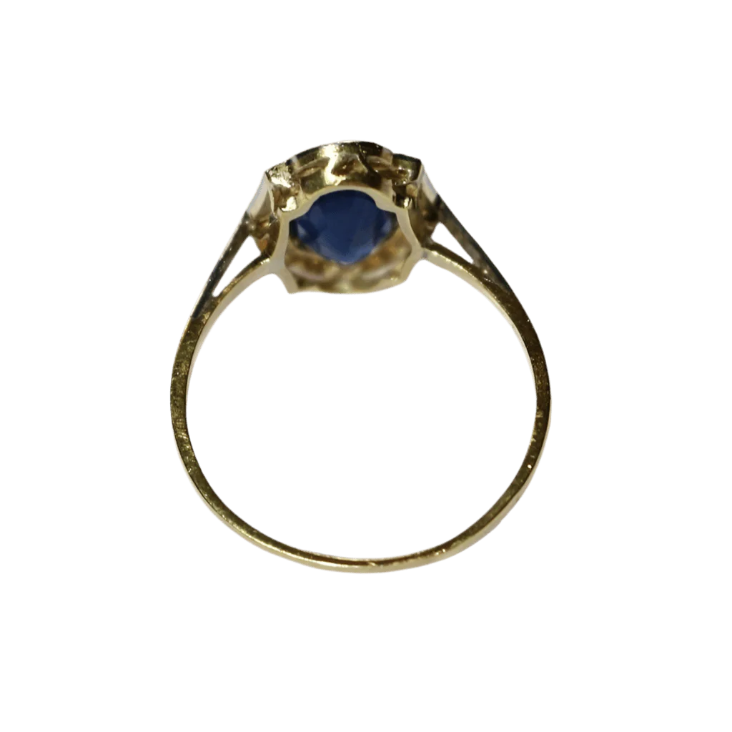 Bague Entourage en or jaune, or blanc, saphir et diamants - Image 4
