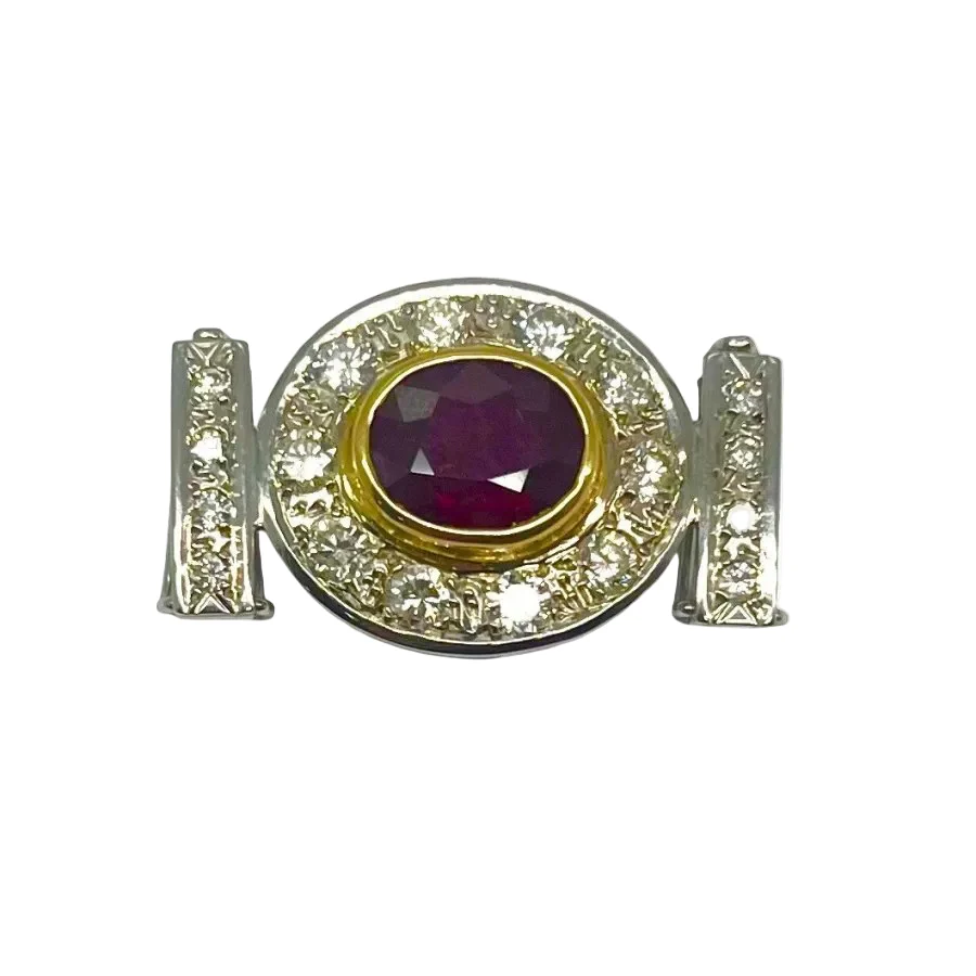Broche en or blanc, rubis et diamants
