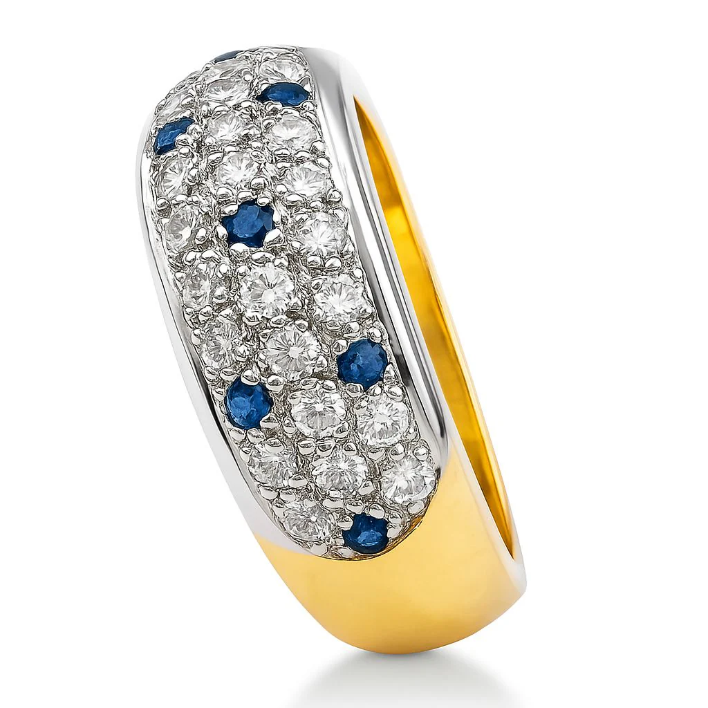 ANILLO BICOLOR EN ORO AMARILLO Y BLANCO, CON ZAFIROS Y DIAMANTES