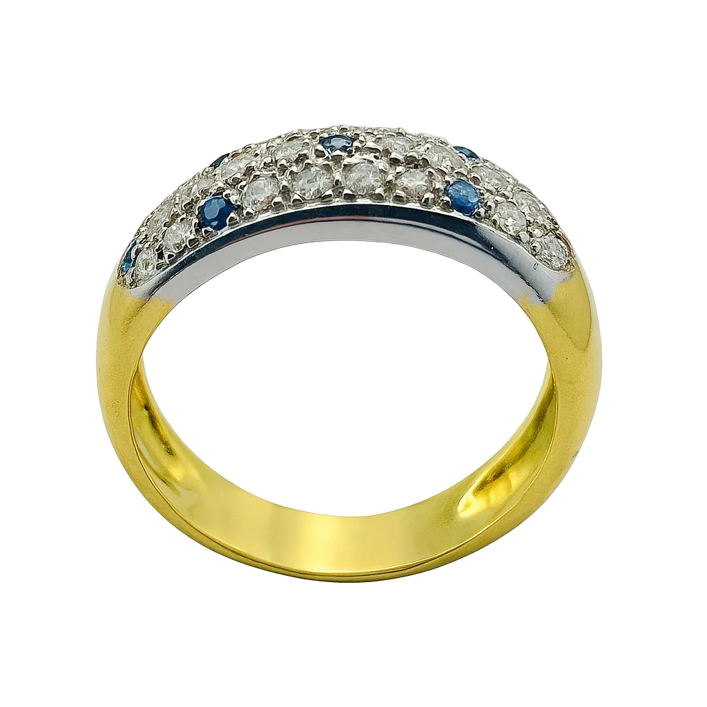 ANILLO BICOLOR EN ORO AMARILLO Y BLANCO, CON ZAFIROS Y DIAMANTES - Image 3