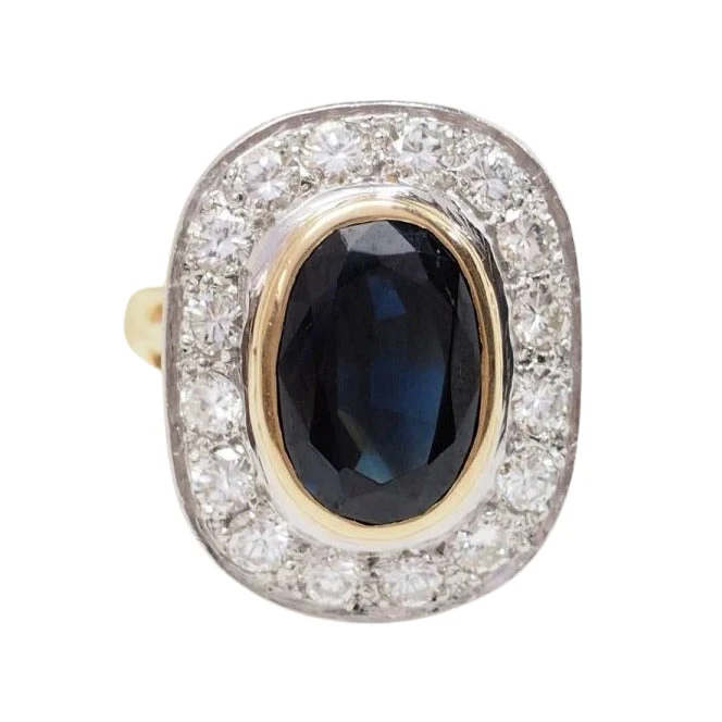 Bague Pompadour en or jaune, platine et saphir