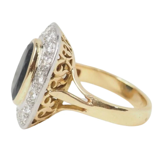 Bague Pompadour en or jaune, platine et saphir - Image 3