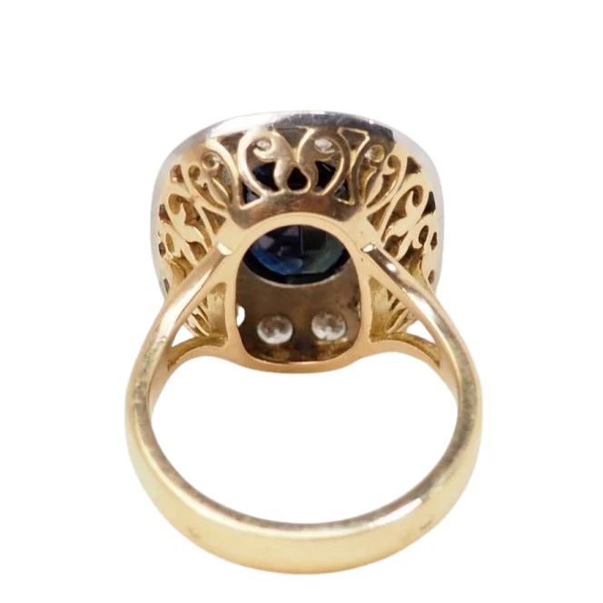 Bague Pompadour en or jaune, platine et saphir - Image 4