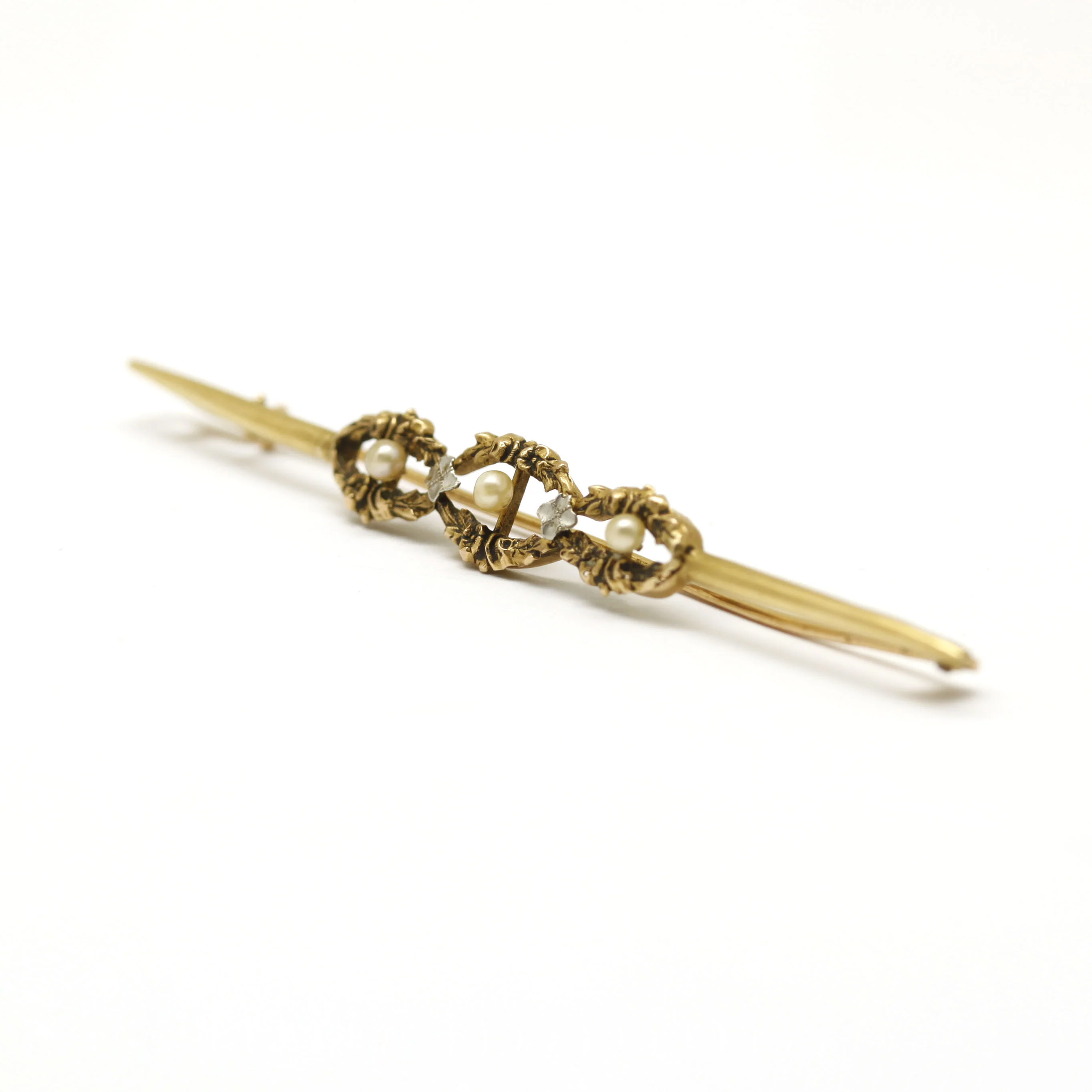 Broche barrette - Début du XXème Siècle - Or et perles fines - Image 2
