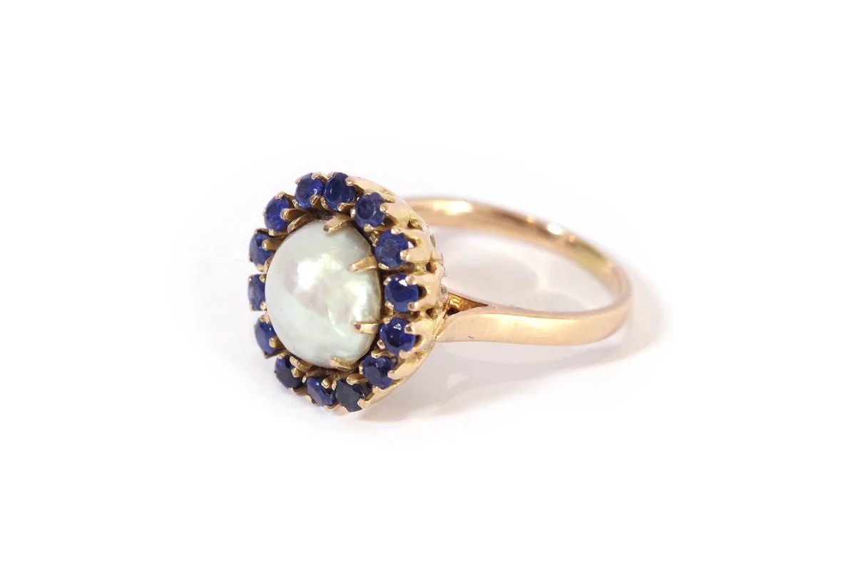 Bague cocktail saphirs perle en or - Image 5