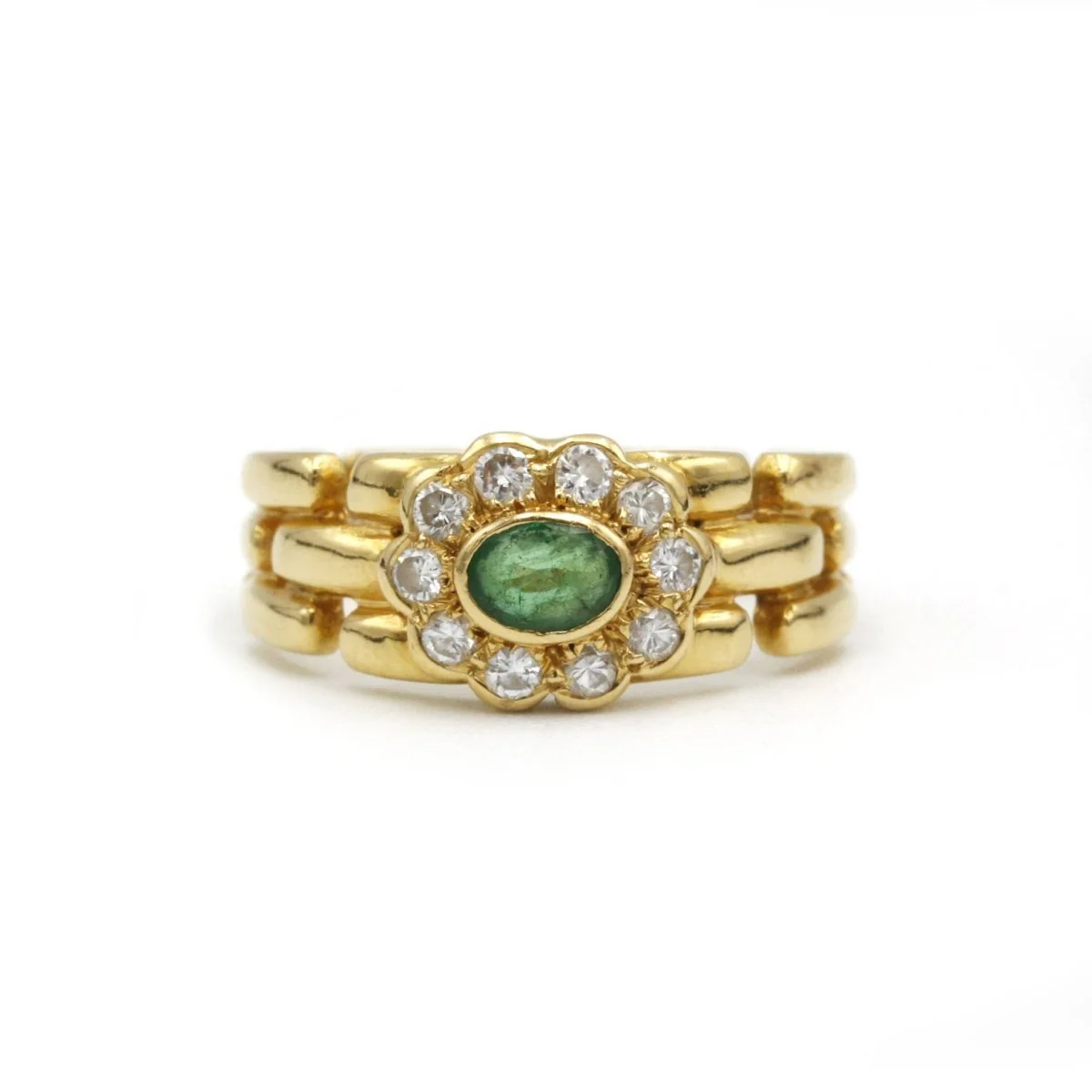 Bague rétro en or, émeraude et diamants
