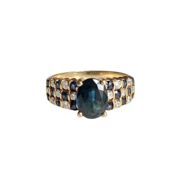 Bague Bandeau en or jaune, saphirs et diamants