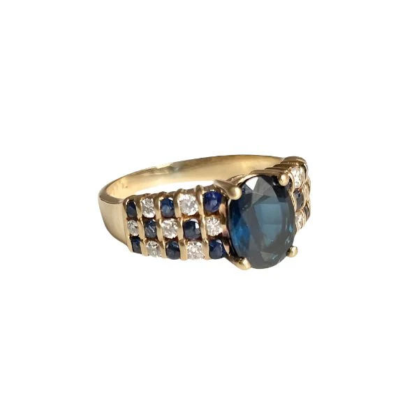 Bague Bandeau en or jaune, saphirs et diamants - Image 3