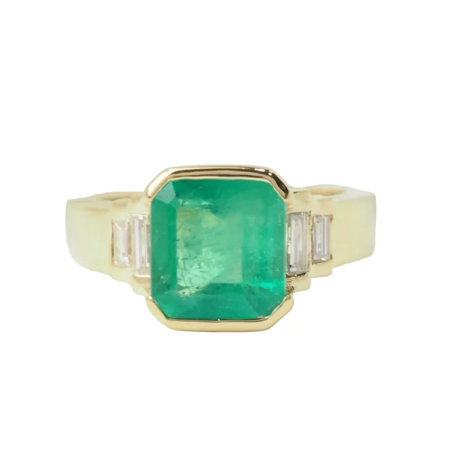 Bague en or jaune, émeraude, et diamants - Image 3